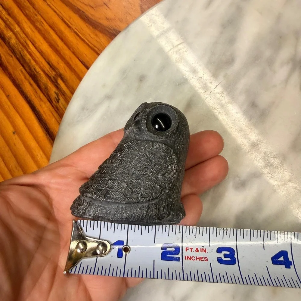 VTG Wolf Original Owl Hand Carved Black Soapstone Sculpture Glass Eyes 2.75 in